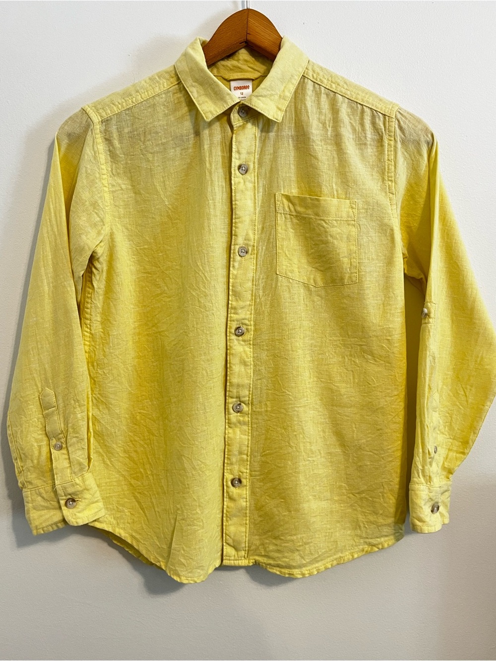 Gymboree Linen Cotton Button Down Shirt Long Sleeve Yellow Boys 12 Classic Prep